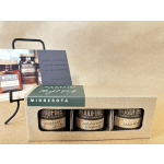 Gift box with three candles and a Minnesota-themed card