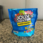 Bag of Jolly Rancher hard candy on a countertop
