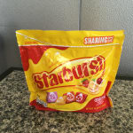 Bag of Starburst fruit chews on a countertop