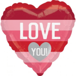 Heart-shaped red and pink balloon with the words LOVE YOU!
