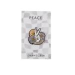 Enamel pin with a peace sign and flowers on a backing card