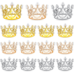 Set of decorative crown-shaped rings in gold, rose gold, and silver