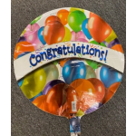 Round foil balloon with colorful balloons and "Congratulations!" text