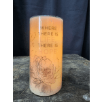 Orange memorial candle with floral line art and the words "Where there is life, there is hope"