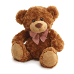 Brown teddy bear with a red checkered bow tie