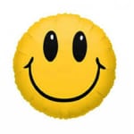 Yellow smiley face balloon on a white background