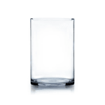 Clear cylindrical glass vase on a white background