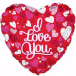 Heart-shaped red balloon with "I Love You" text and scattered hearts