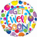 Round balloon with colorful "Get Well Soon" text