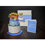 Birthday card shaped like a tiered cake with a matching greeting card