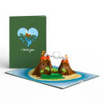Pop-up card with cartoon volcanoes and the words "i lava you"
