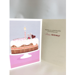 Birthday card with a cake illustration and a message inside