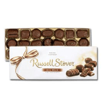 Box of assorted chocolates in a white Russell Stover package