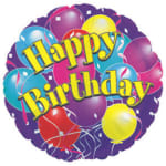Round birthday balloon with colorful balloons and "Happy Birthday" text