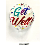 Round balloon with colorful polka dots and the words "Get Well"