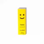 Yellow rectangular box with a smiley face on a white background
