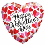 Heart-shaped balloon with red and pink hearts and "Happy Valentine's Day" text