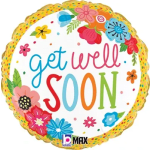 Round floral balloon with "get well SOON" text