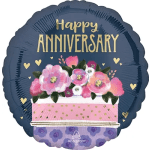 Anniversary balloon with pink flowers and gold lettering