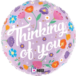 Lavender balloon with floral pattern and the words "Thinking of you"