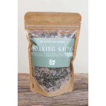 Pouch of herbal soaking salts with a green label