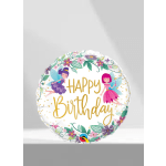 Round birthday balloon with fairy illustrations and floral border