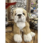 Plush bulldog puppy toy with tan and white fur