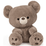 Soft brown teddy bear plush toy sitting upright with round head and paws