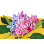 Paper flower bouquet in pink, purple, and blue tones on a yellow background