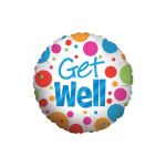 Round balloon with "Get Well" text and colorful polka dots