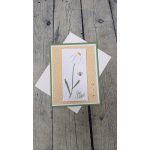 Get well soon card with a simple daisy illustration and bee charm