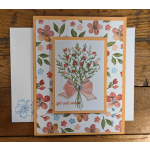 Floral greeting card with a bouquet illustration and "get well wishes" text