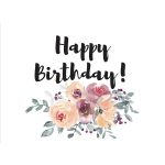 Happy Birthday text above a watercolor floral cluster