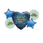 Blue birthday balloons with star and round shapes