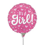 Pink balloon with hearts and the words "It's A Girl!"