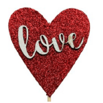 Red glitter heart pick with the word love
