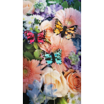 Set of three colorful wired butterfly picks on a pastel floral background