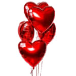 Cluster of red heart-shaped balloons on strings