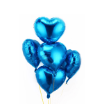 Cluster of metallic blue heart-shaped balloons on strings