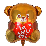 Bear-shaped foil balloon holding a red heart with "te AMO" text