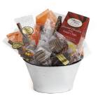 Assorted chocolate treats in a silver bucket