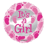 Pink round balloon with "It's a Girl" text and baby footprints