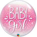 Pink balloon with "Baby Girl" text and gold polka dots