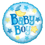 Round blue baby boy balloon with stars and moon graphic