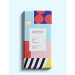 Wrapped chocolate bar with colorful geometric packaging