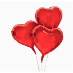 Three red heart-shaped balloons on sticks
