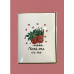 Greeting card with two cartoon potted plants and hearts