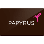Papyrus logo on a brown background with a pink hummingbird icon
