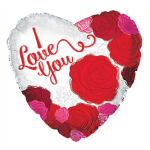 Heart-shaped balloon with red roses and the words I Love You