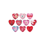 Assorted heart-shaped balloons with love messages